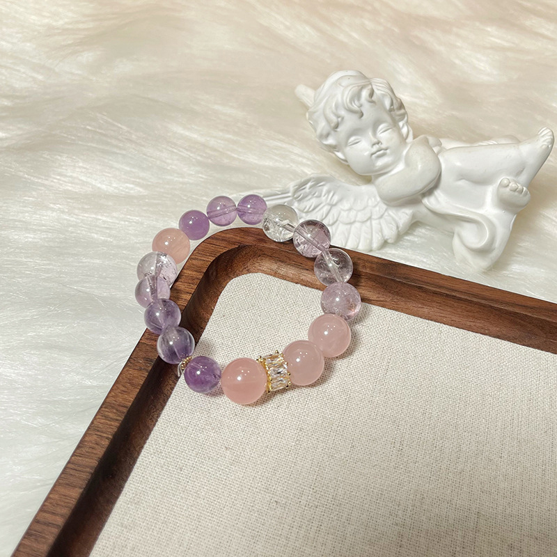粉色佳人 · 天然粉晶紫玉白水晶手串 | 智慧和療愈