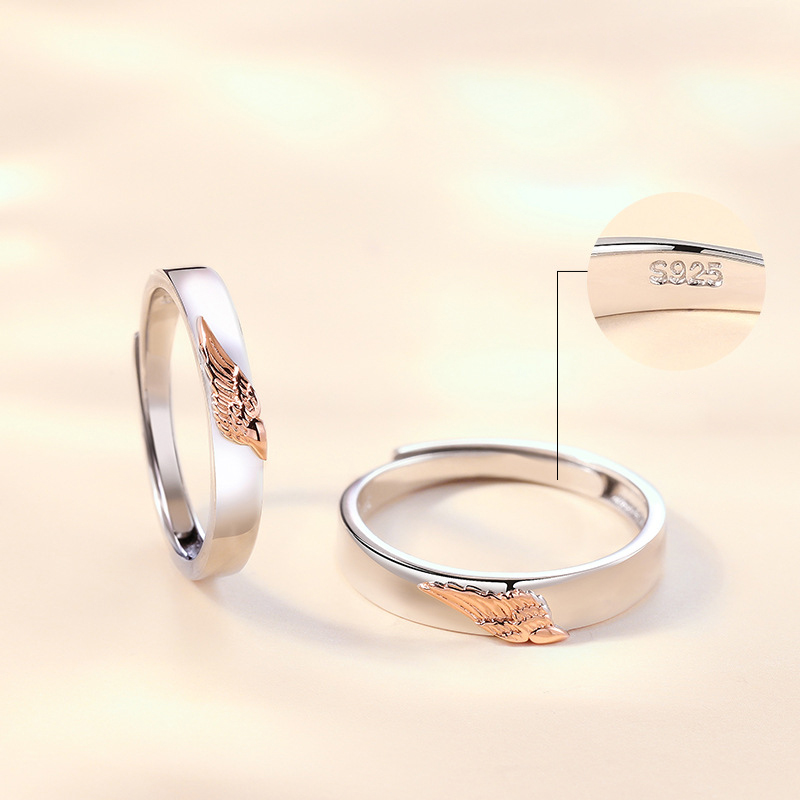 天使之翼 · 立體浮雕S925純銀情侶對戒  | 情侶週年禮物