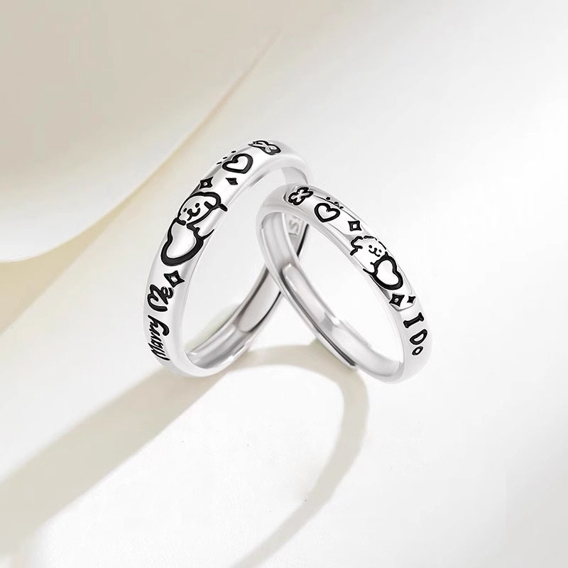 小狗貼貼 · 萌系線條情侶對戒  | 情侶週年禮物