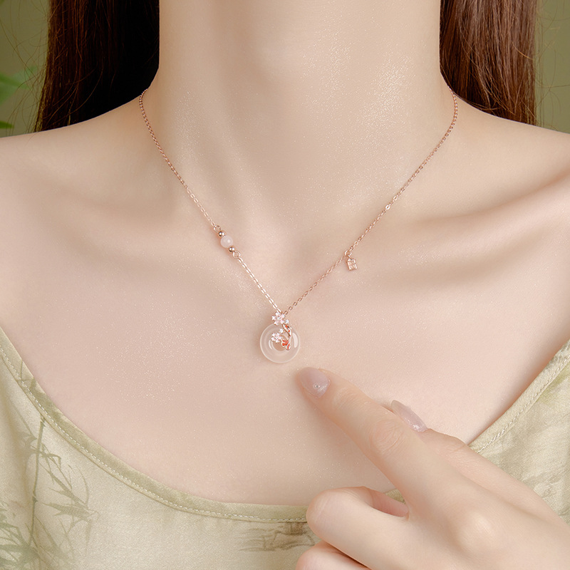 桃花錦鯉 · 純銀玉髓項鍊 | 女友生日禮物