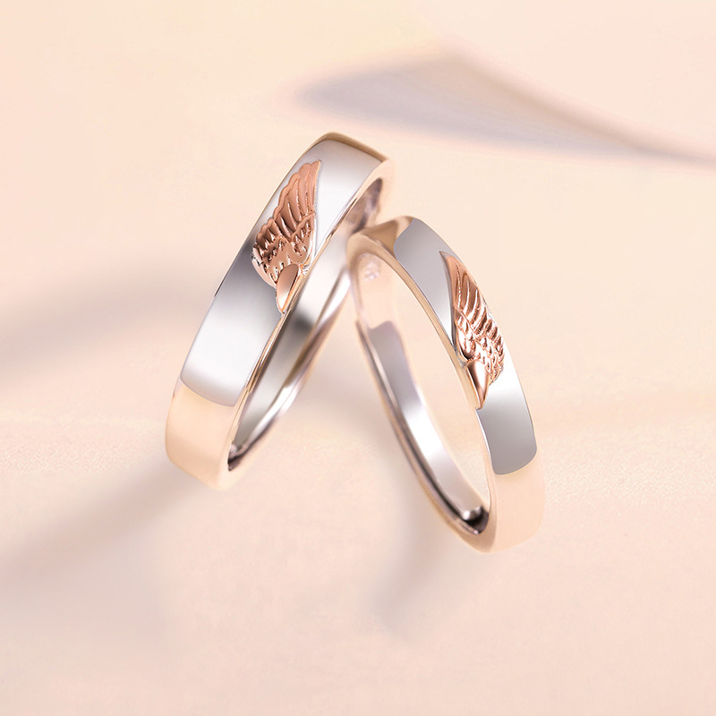 天使之翼 · 立體浮雕S925純銀情侶對戒  | 情侶週年禮物