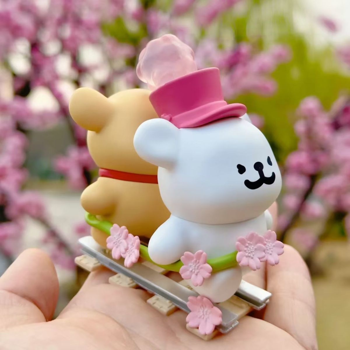 浪漫櫻花 · 線條小狗手辦盲盒 | 可愛桌面擺件