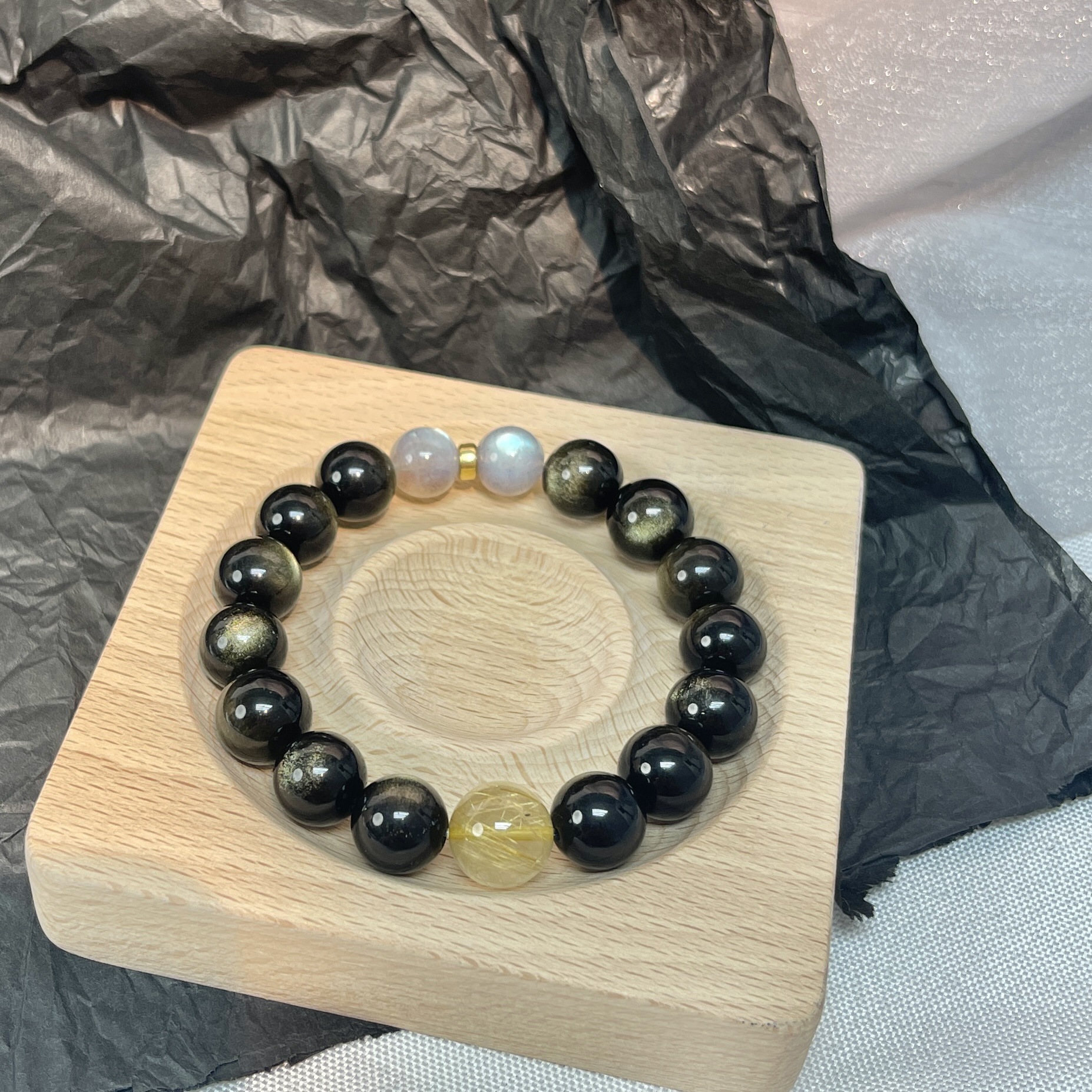 月下戀人 · 天然金曜石情侶手串 | 情侶生日禮物