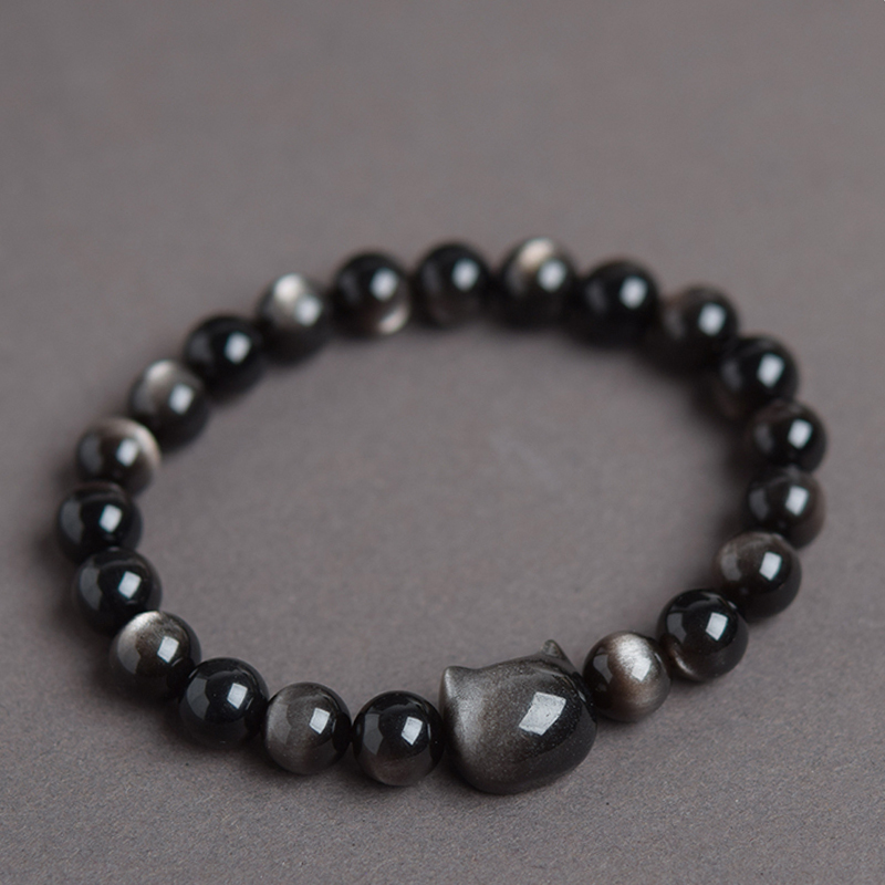 黑夜貓貓 · 天然銀曜石手鍊 | 情侶紀念禮物