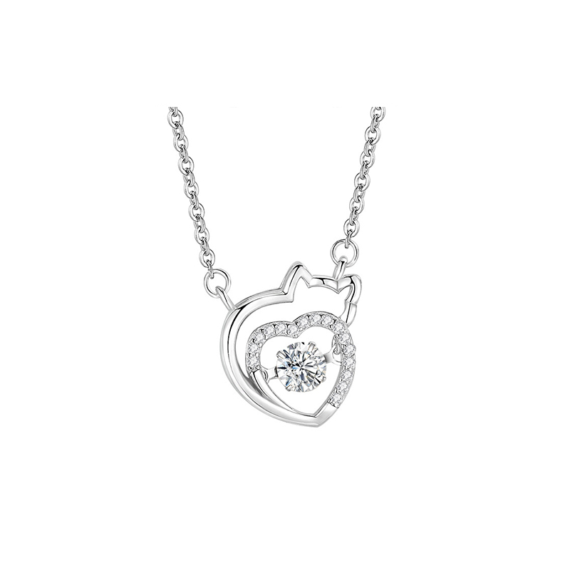 靈動貓咪 · 愛心鋯石項鍊 | 週年紀念禮物 