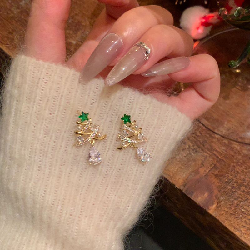 聖誕樹鋯石水滴耳釘 | 女友聖誕禮物 