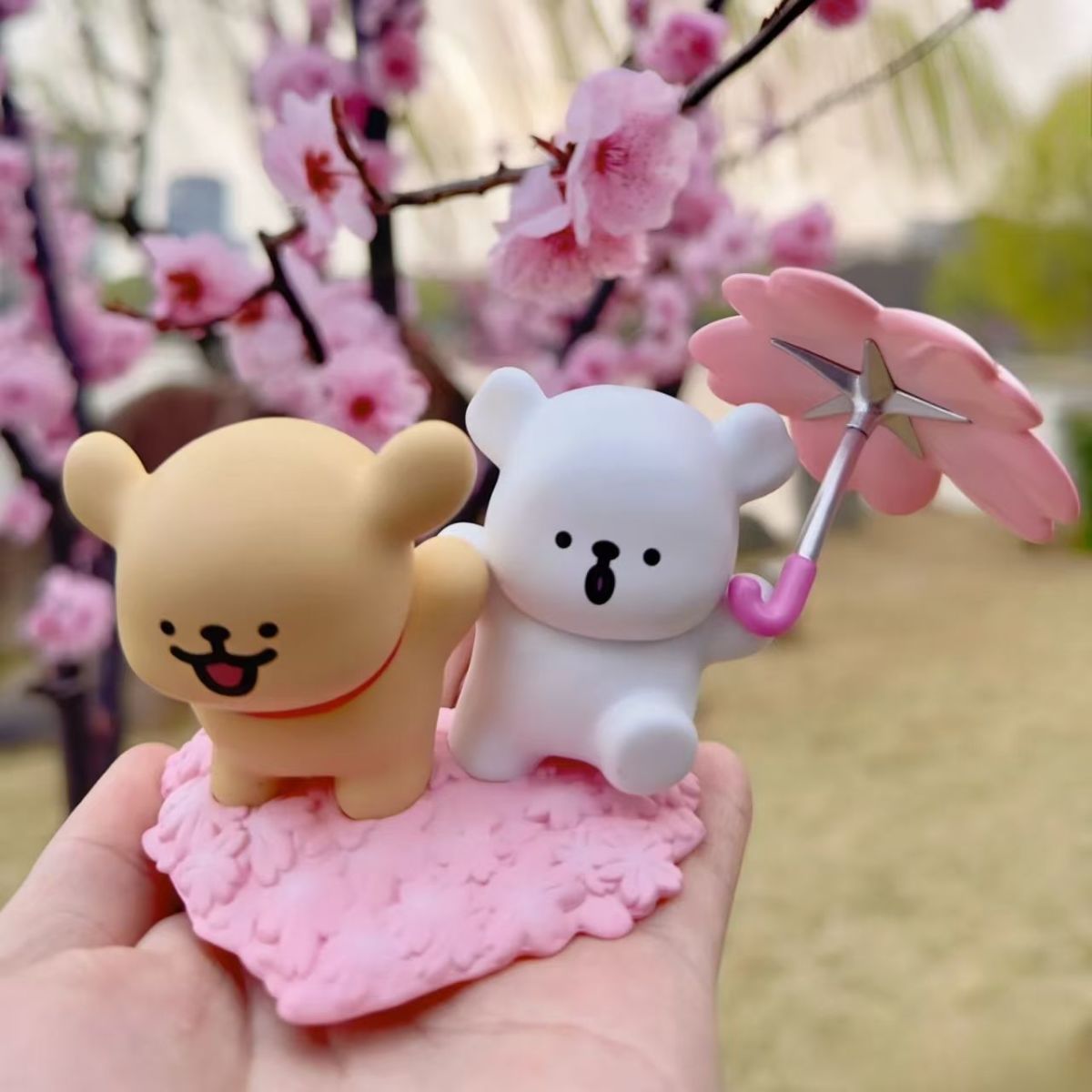 浪漫櫻花 · 線條小狗手辦盲盒 | 可愛桌面擺件