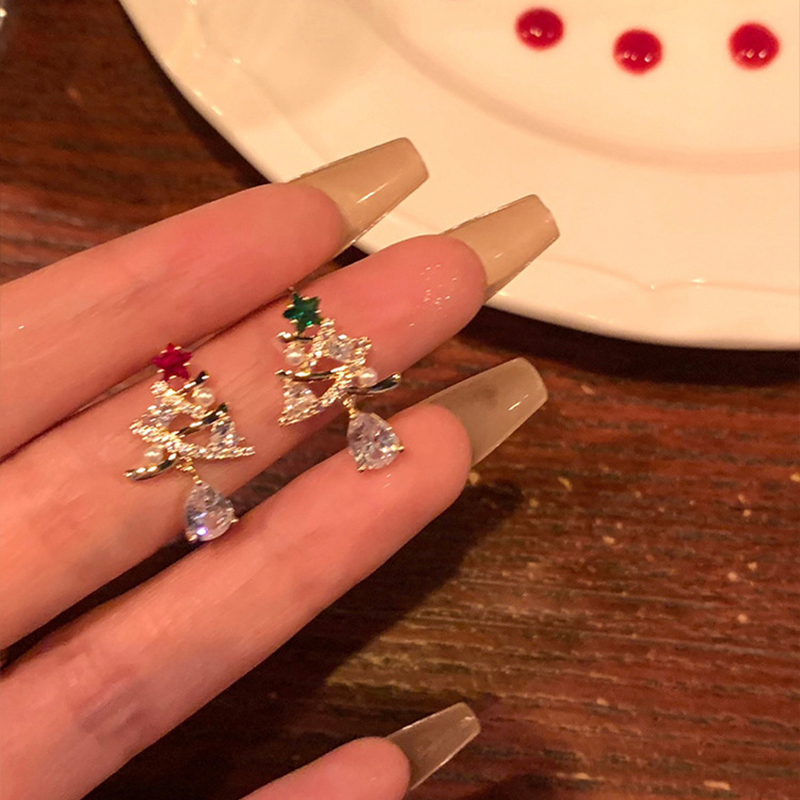 聖誕樹鋯石水滴耳釘 | 女友聖誕禮物 