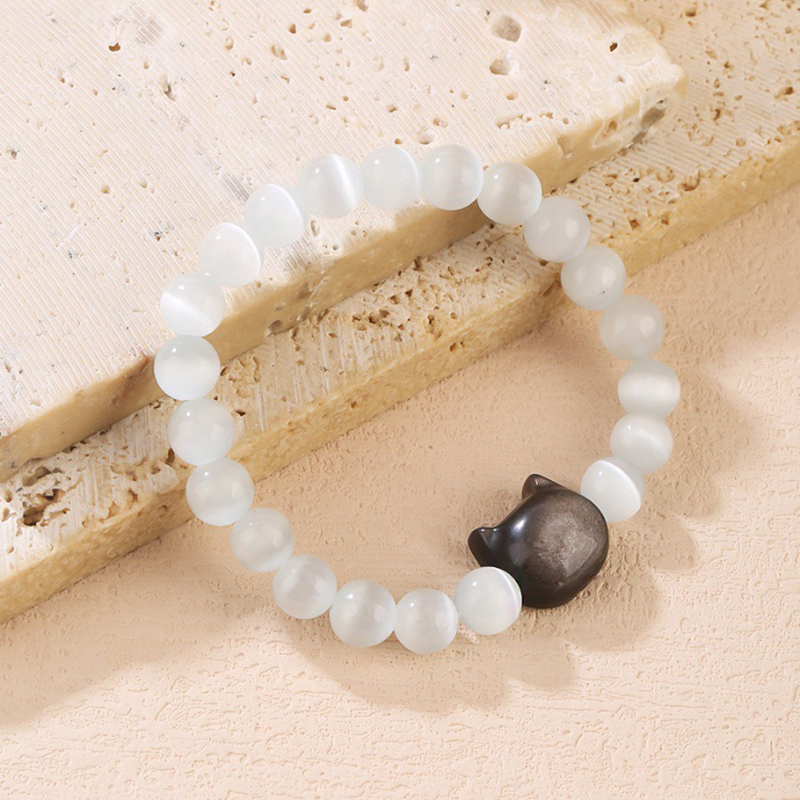 黑夜貓貓 · 天然銀曜石手鍊 | 情侶紀念禮物
