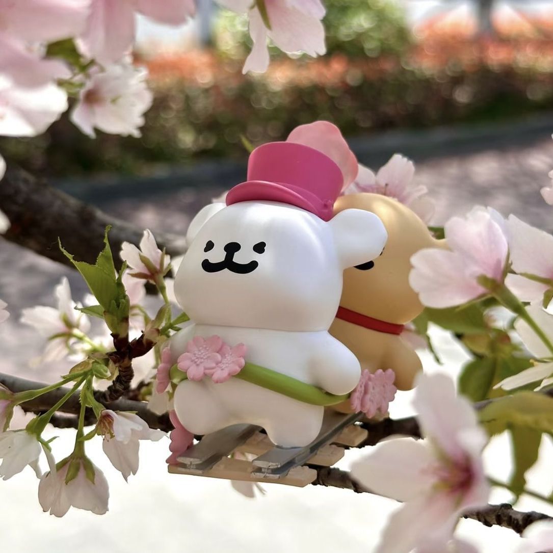 浪漫櫻花 · 線條小狗手辦盲盒 | 可愛桌面擺件