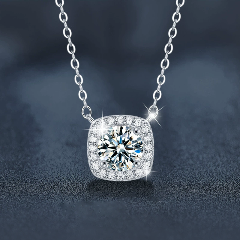 方形光環 · 莫桑石鑽石女生項鍊 | S925純銀 