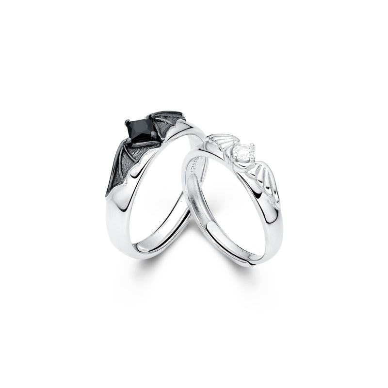 天使與惡魔 · 黑白羽翼S925純銀情侶戒指 | 情侶紀念日禮物一對 — VANA氛圍飾品