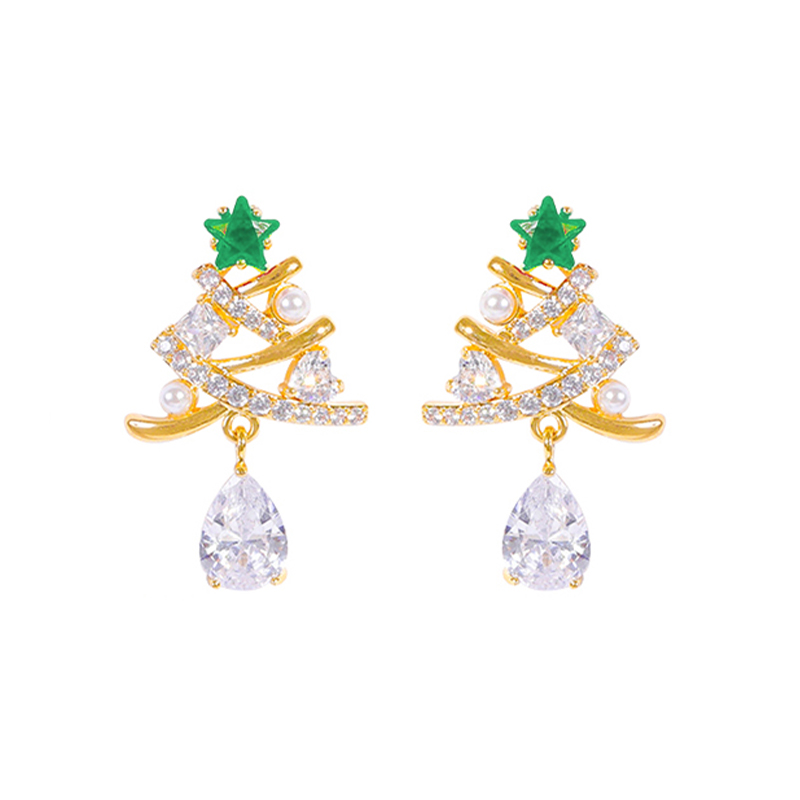 聖誕樹水滴 · 鋯石耳釘 | 女友聖誕禮物 