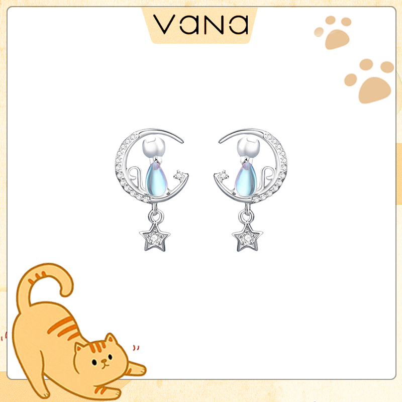 星影貓咪 · 鋯石鑲嵌月光石耳釘 | 女朋友週年禮物