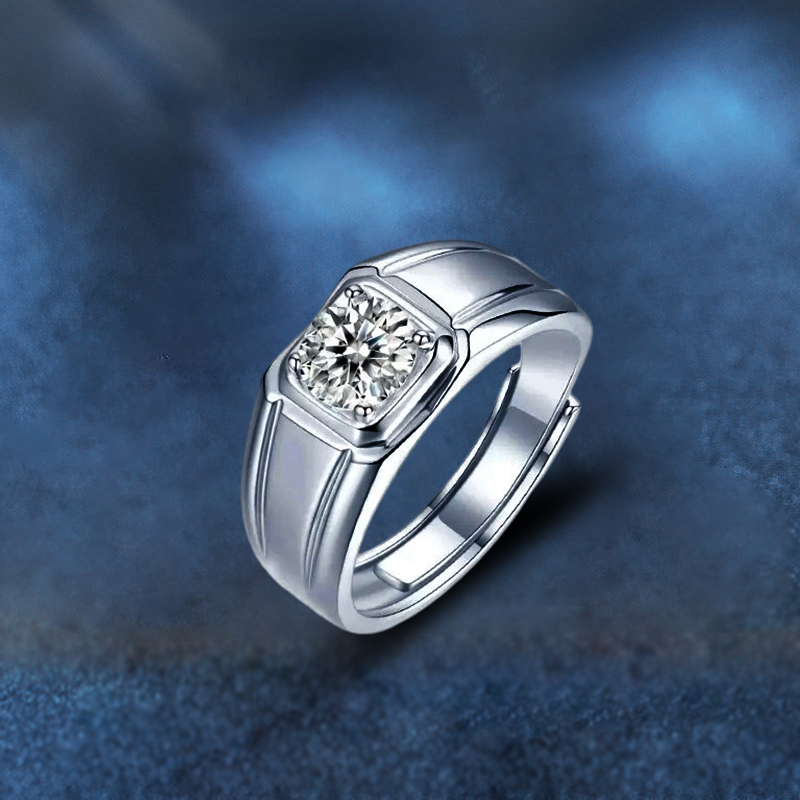 寬面 · 莫桑石鑽石S925銀男生戒指 | 交往紀念日禮物 