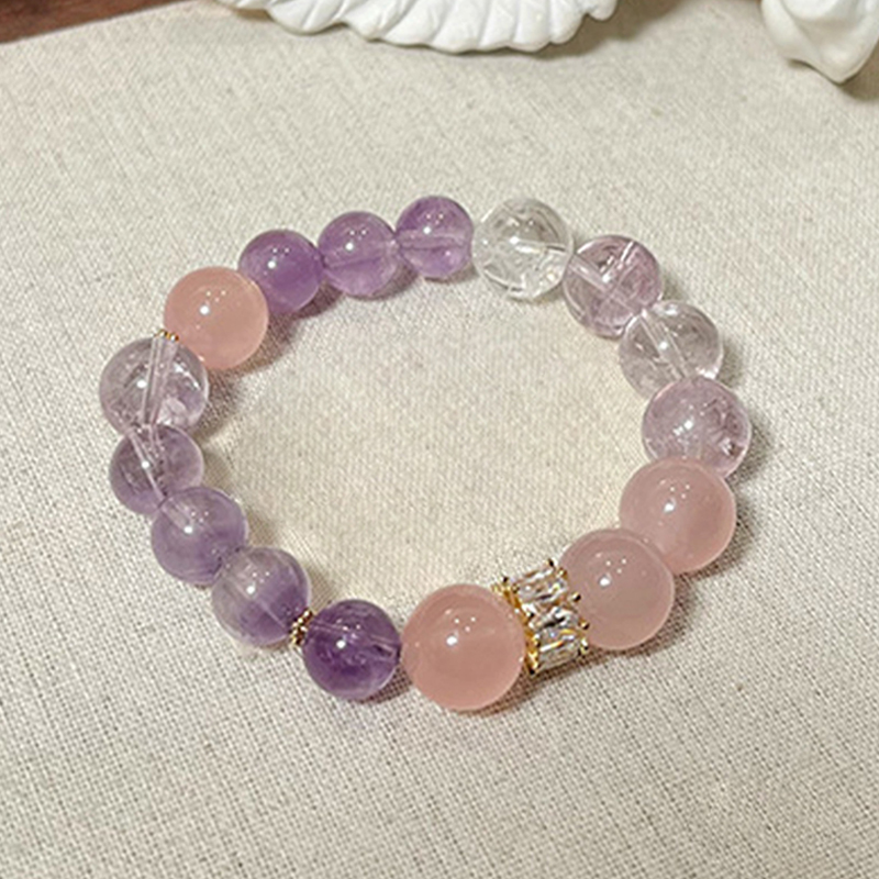 暮色圓舞曲 · 天然粉晶紫玉白水晶手串 | 智慧和好運