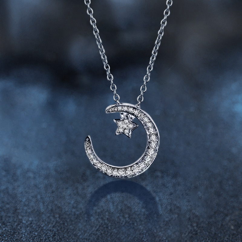 浪漫星月 · 莫桑石鑽石星星項鍊 | S925純銀 