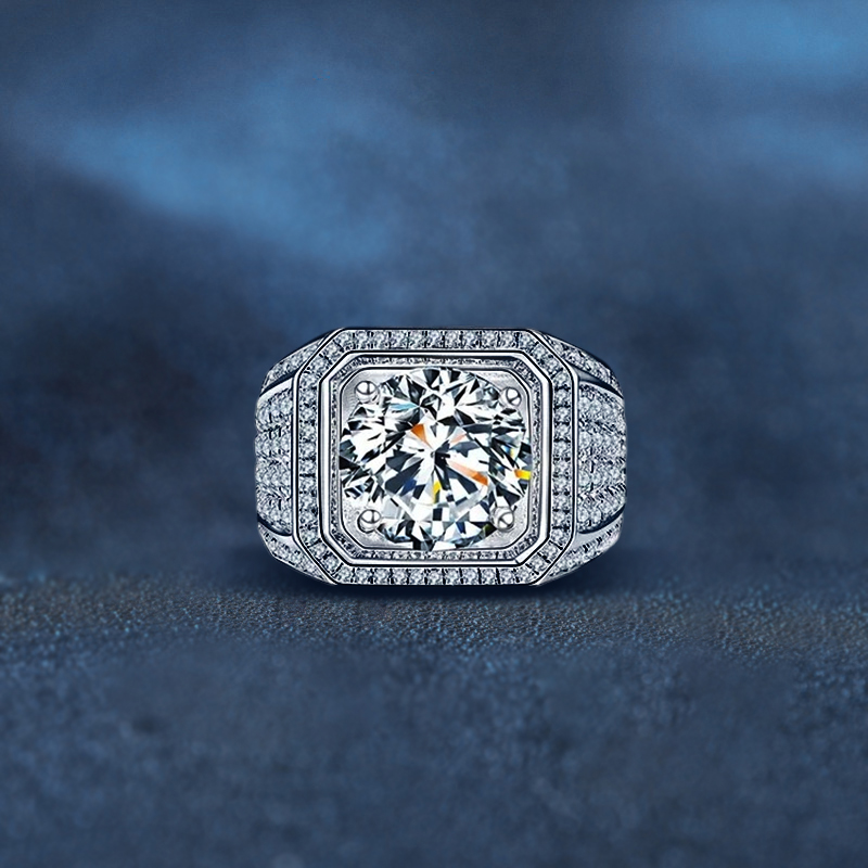 單鑽圍鑲 · 莫桑鑽男生戒指 | S925純銀 