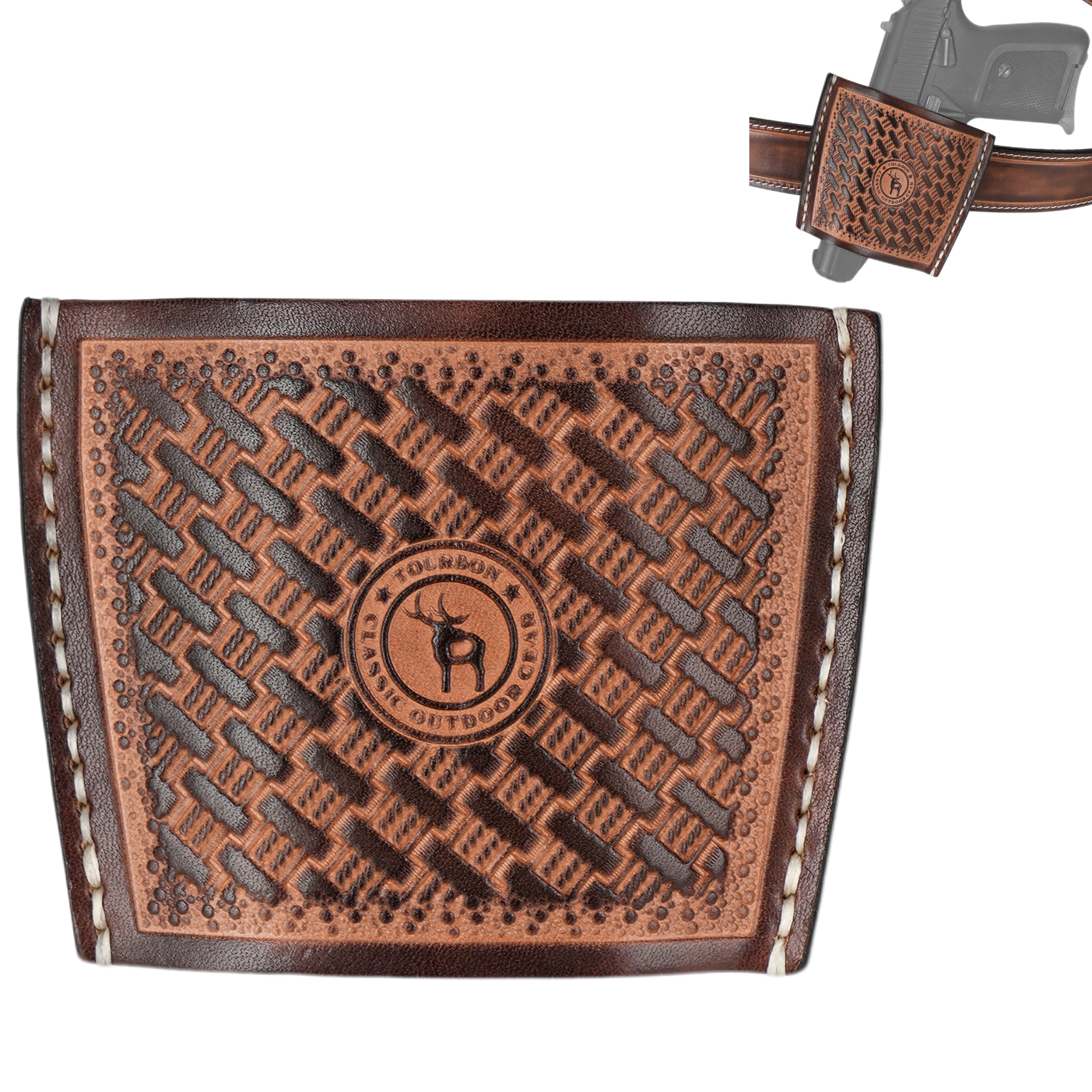 TOURBON Leather IWB OWB Pistol Holster Basket Weave Concealed Carry