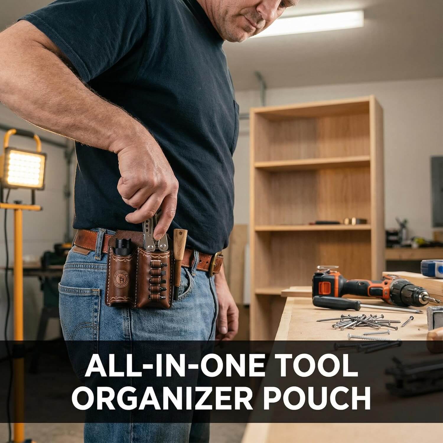 Vintage Genuine Leather Multitool Flashlight Holder  EDC Organizer 