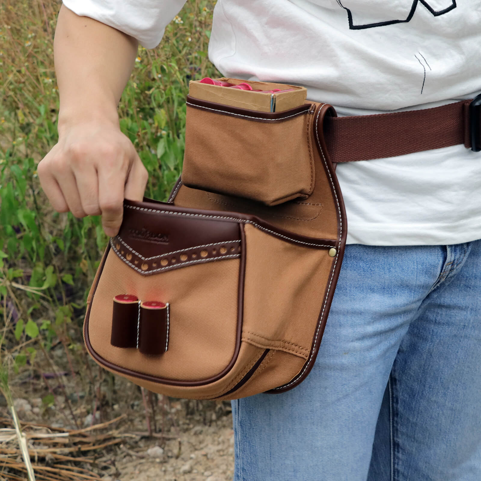 TOURBON Clay Game Shooting Bag Shell Pouch Canvas