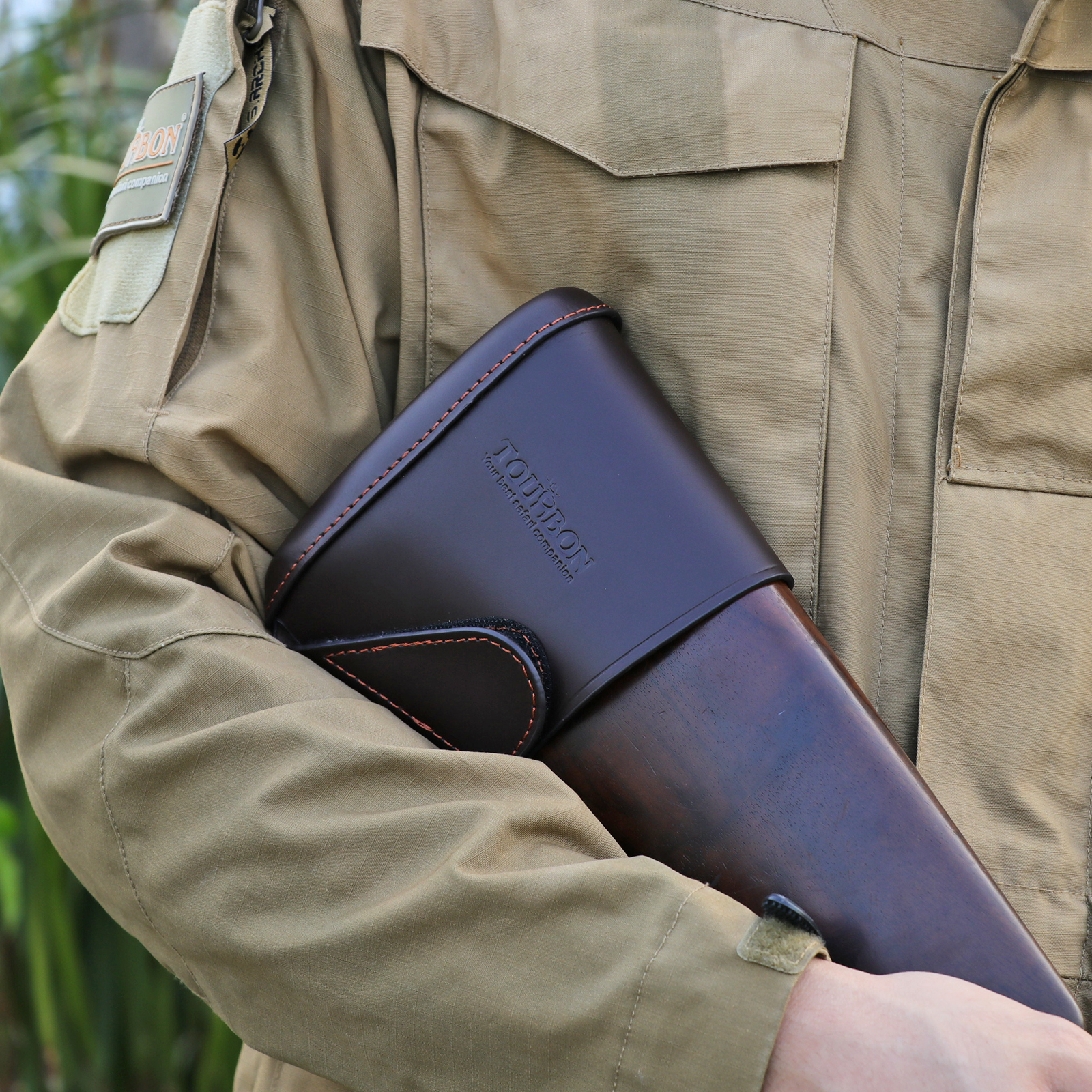 TOURBON Vintage Leather Buttstock Extension Slip On Recoil Pad