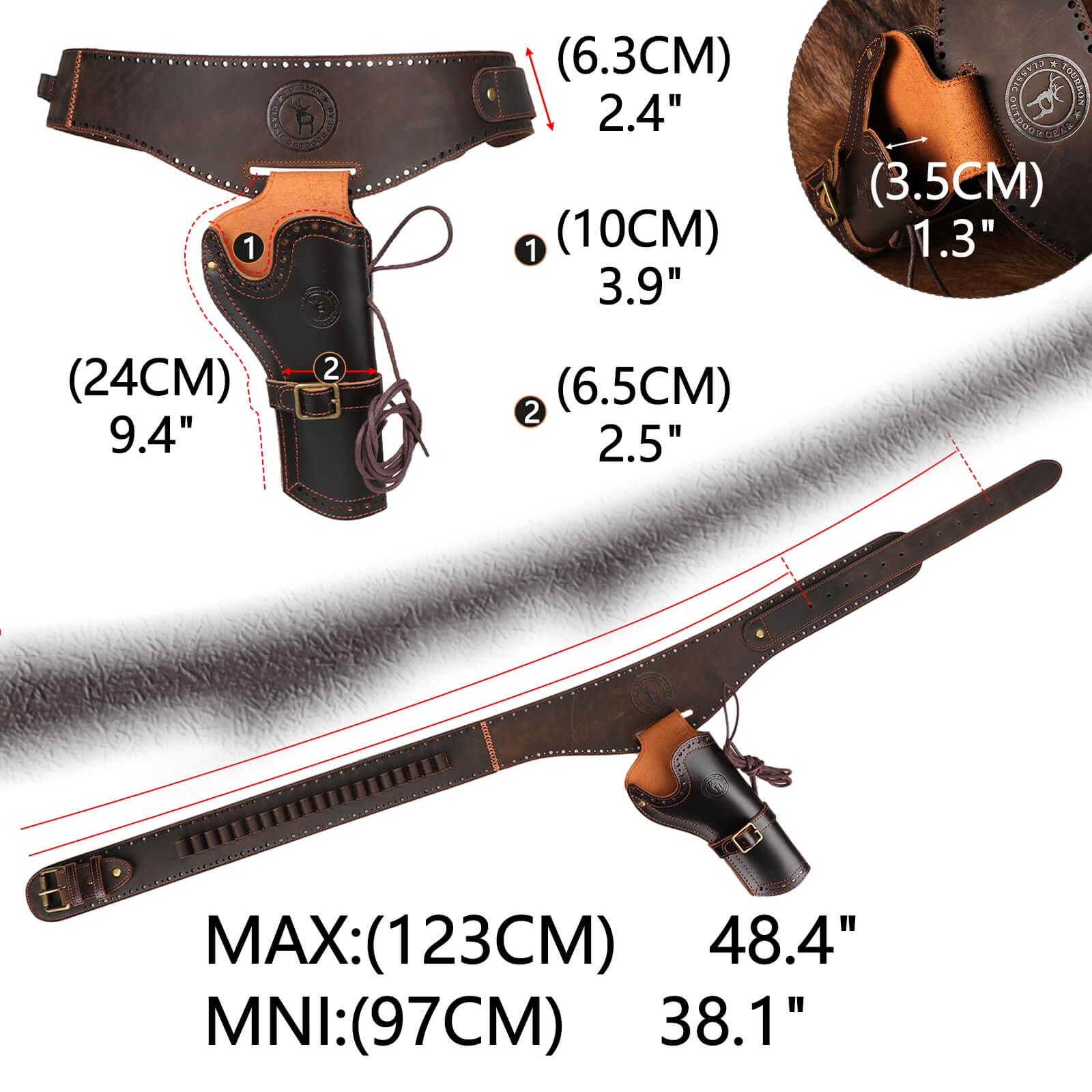 TOURBON Leather Holster Adjustable Shell Belt