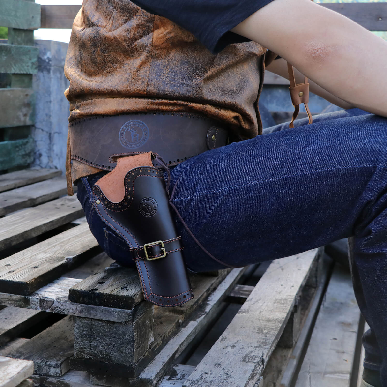 TOURBON Leather Holster Adjustable Shell Belt