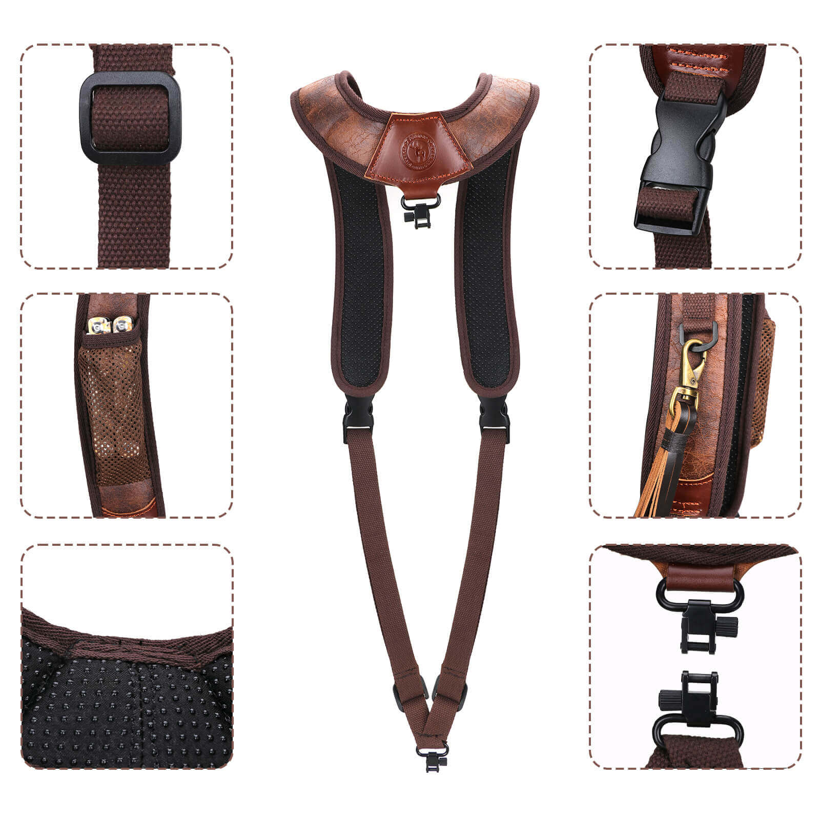 TOURBON PU Leather Double Shoulder Strap with Pocket Knife Pouch