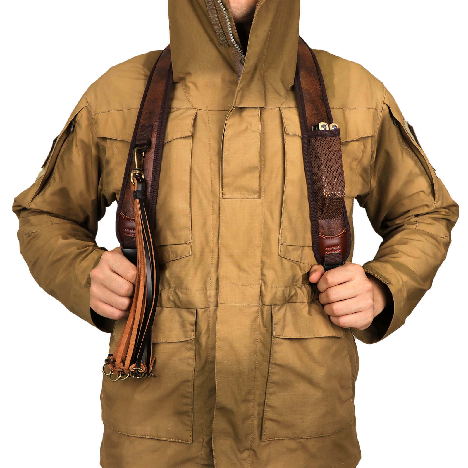 TOURBON PU Leather Double Shoulder Strap with Pocket Knife Pouch