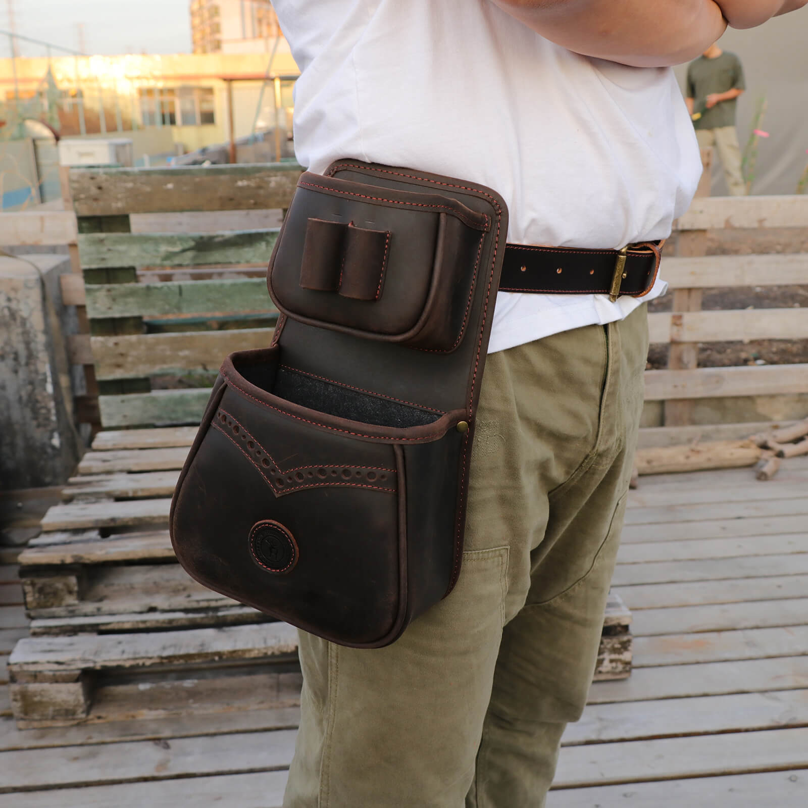 TOURBON Leather Shell Pouch Shooting Bag