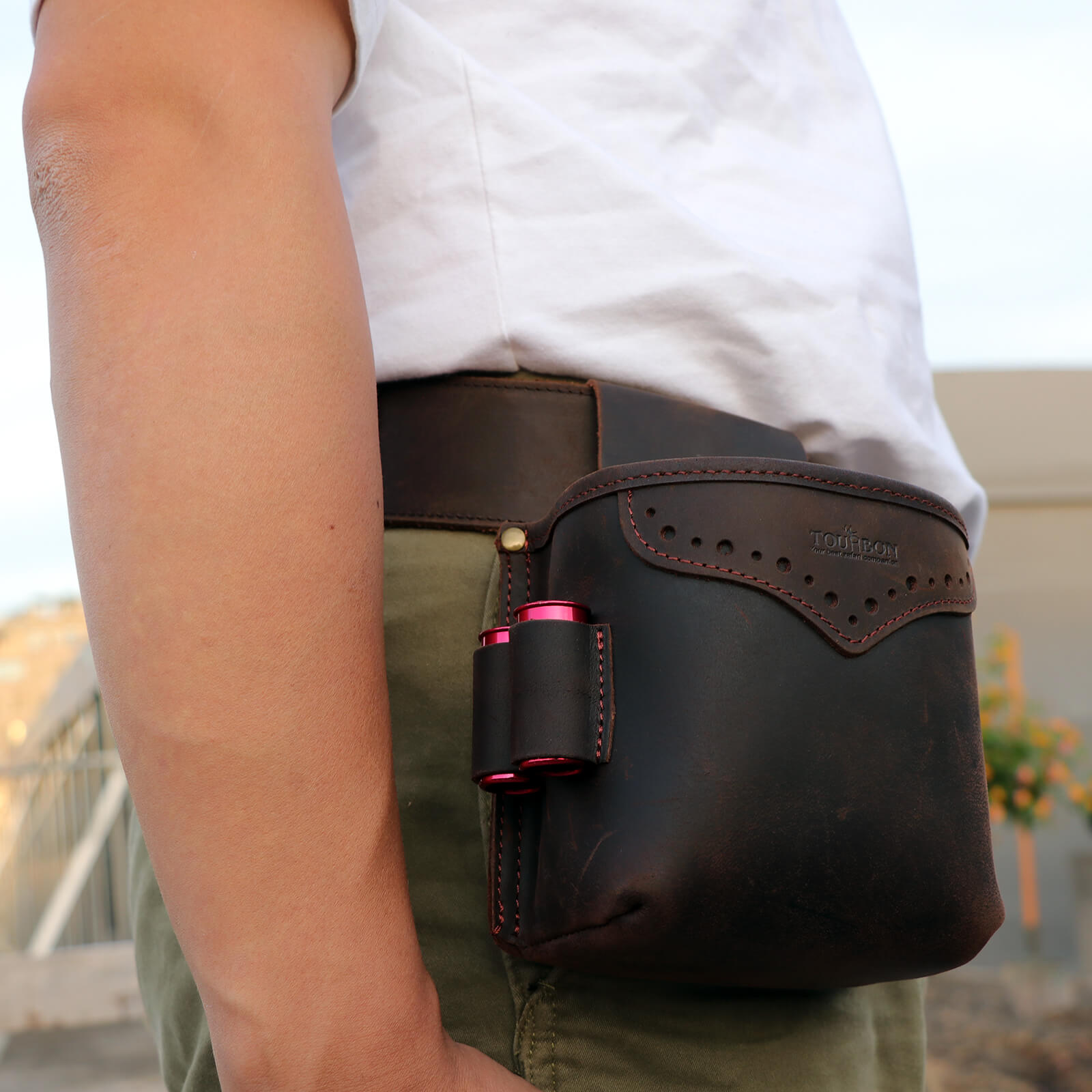 TOURBON Leather Shell Holder Clay Trap Skeet Shooting Bag