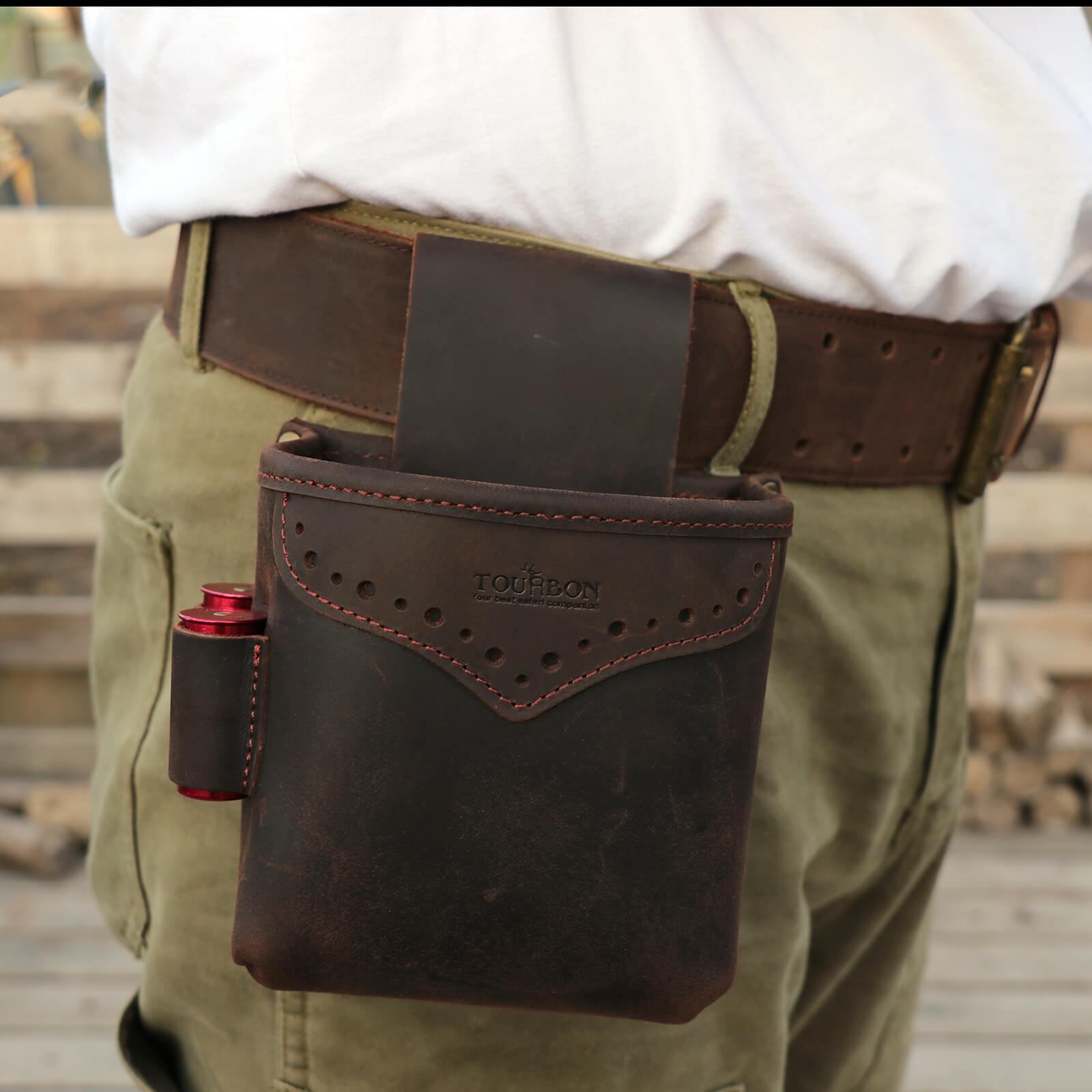 TOURBON Leather Shell Holder Clay Trap Skeet Shooting Bag