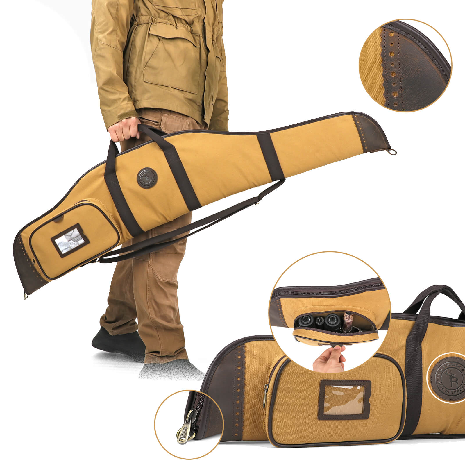 TOURBON Canvas Leather Hunting Bag 46 inch with Pocket