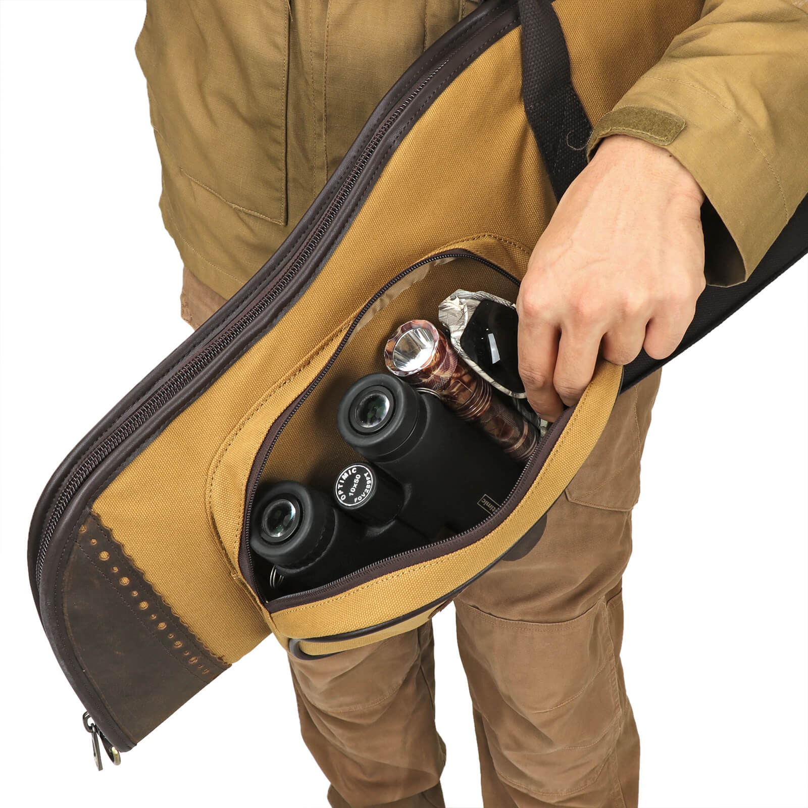 TOURBON Canvas Leather Hunting Bag 46 inch with Pocket