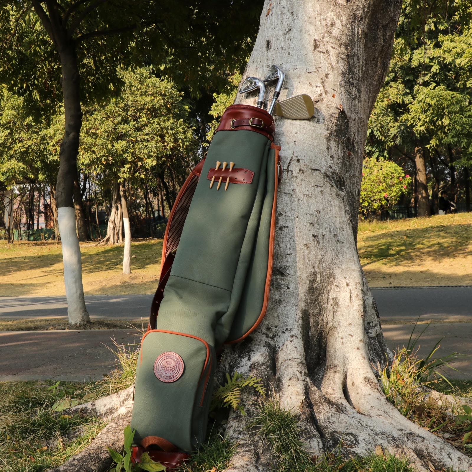 TOURBON Retro Canvas & Leather Golf Club Pencil Travel Bag