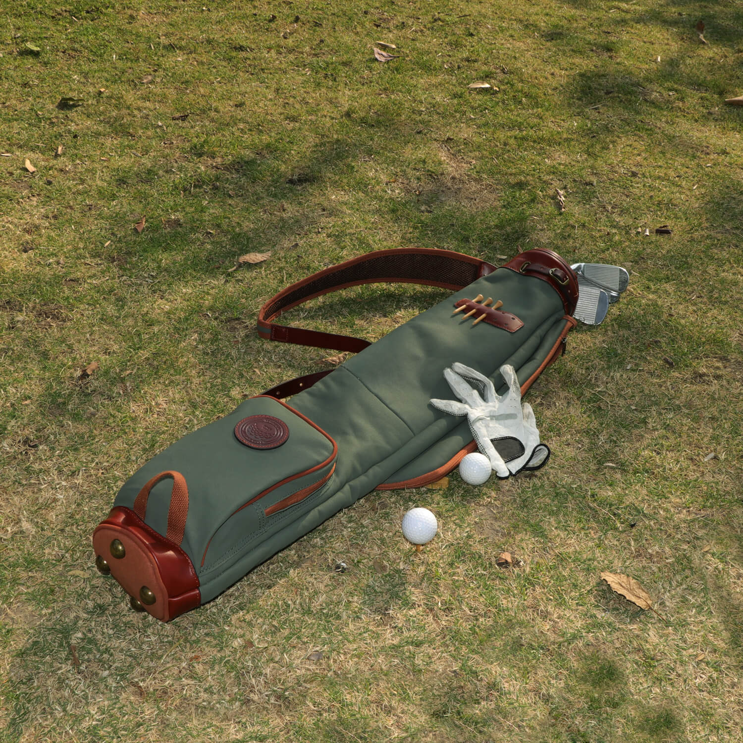 TOURBON Retro Canvas & Leather Golf Club Pencil Travel Bag