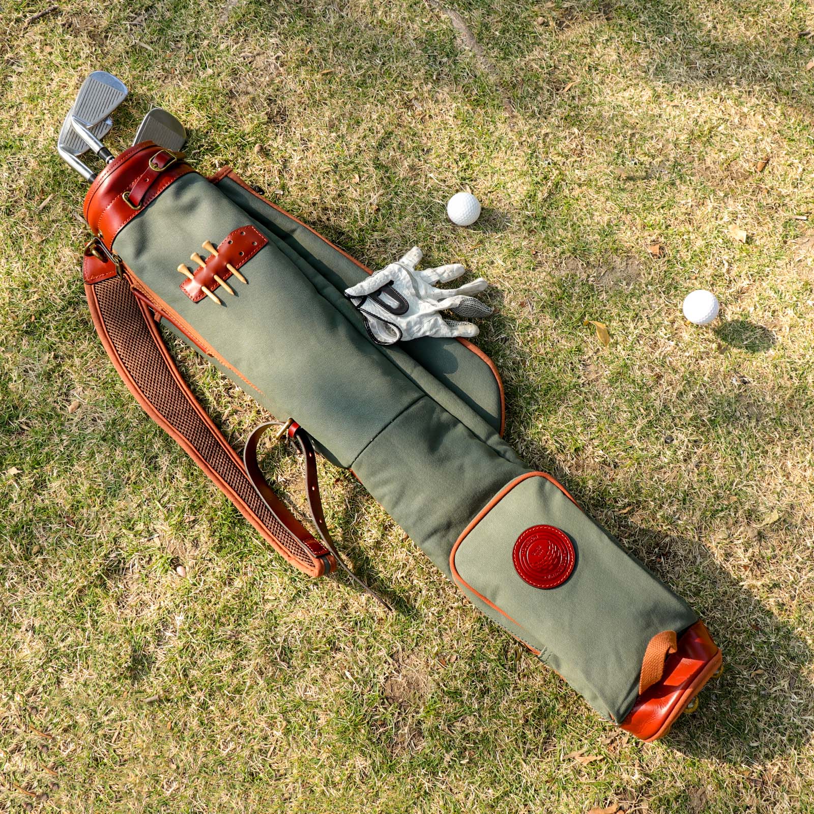 TOURBON Retro Canvas & Leather Golf Club Pencil Travel Bag