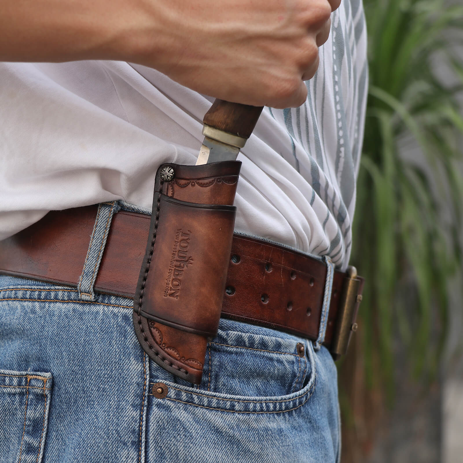 Tourbon Leather Pocket Knife Pouch with Belt Loop for Camping