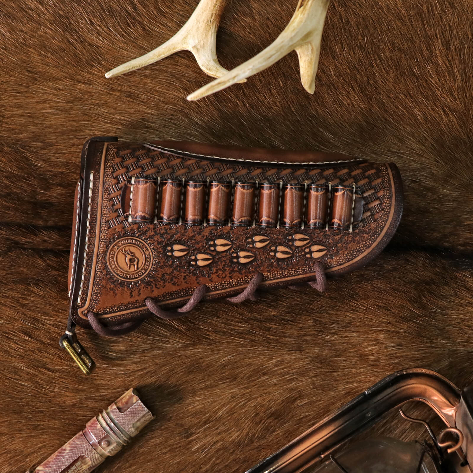 TOURBON Vintage Leather No Drill Cheek Rest Buttstock Protective Pouch