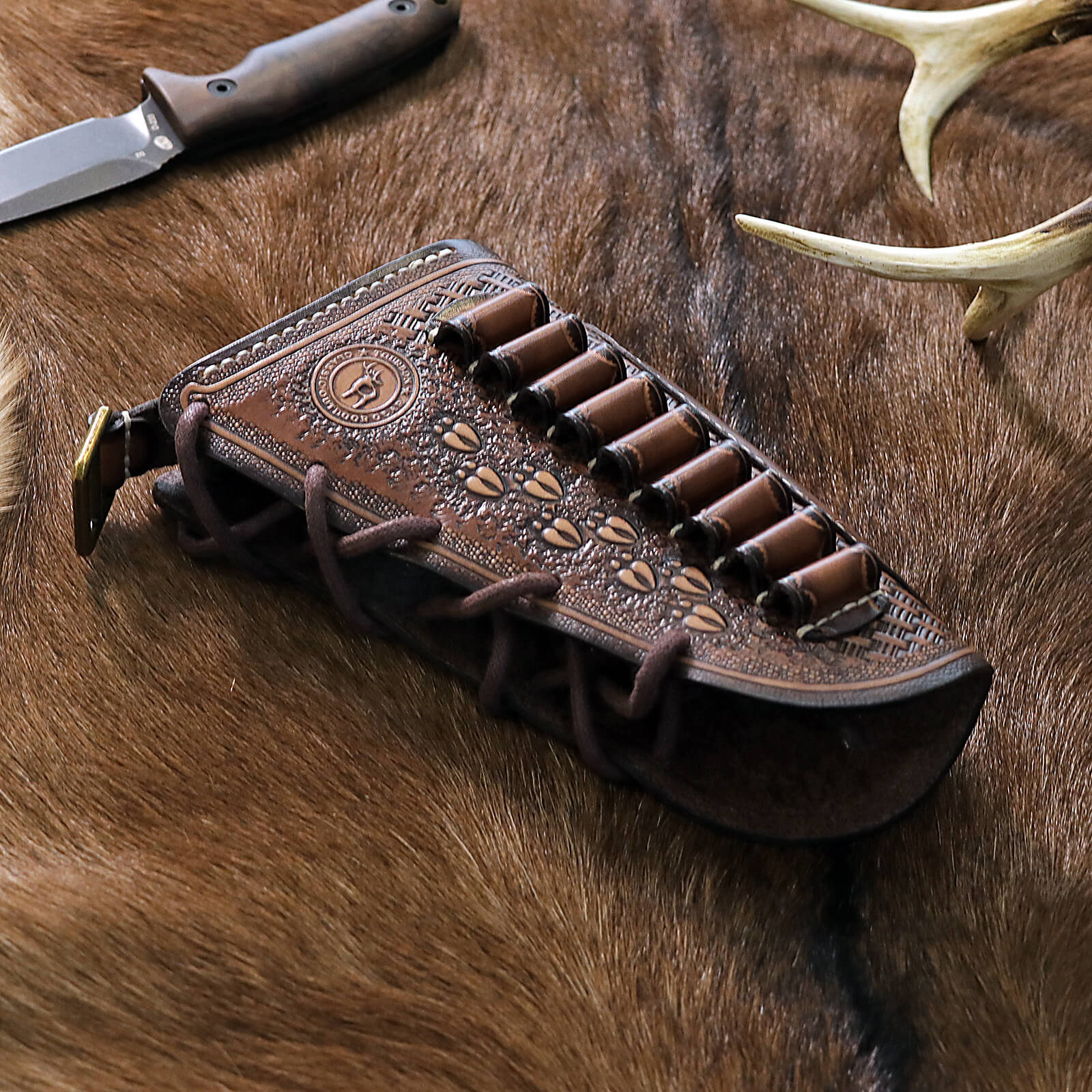 TOURBON Vintage Leather No Drill Cheek Rest Buttstock Protective Pouch