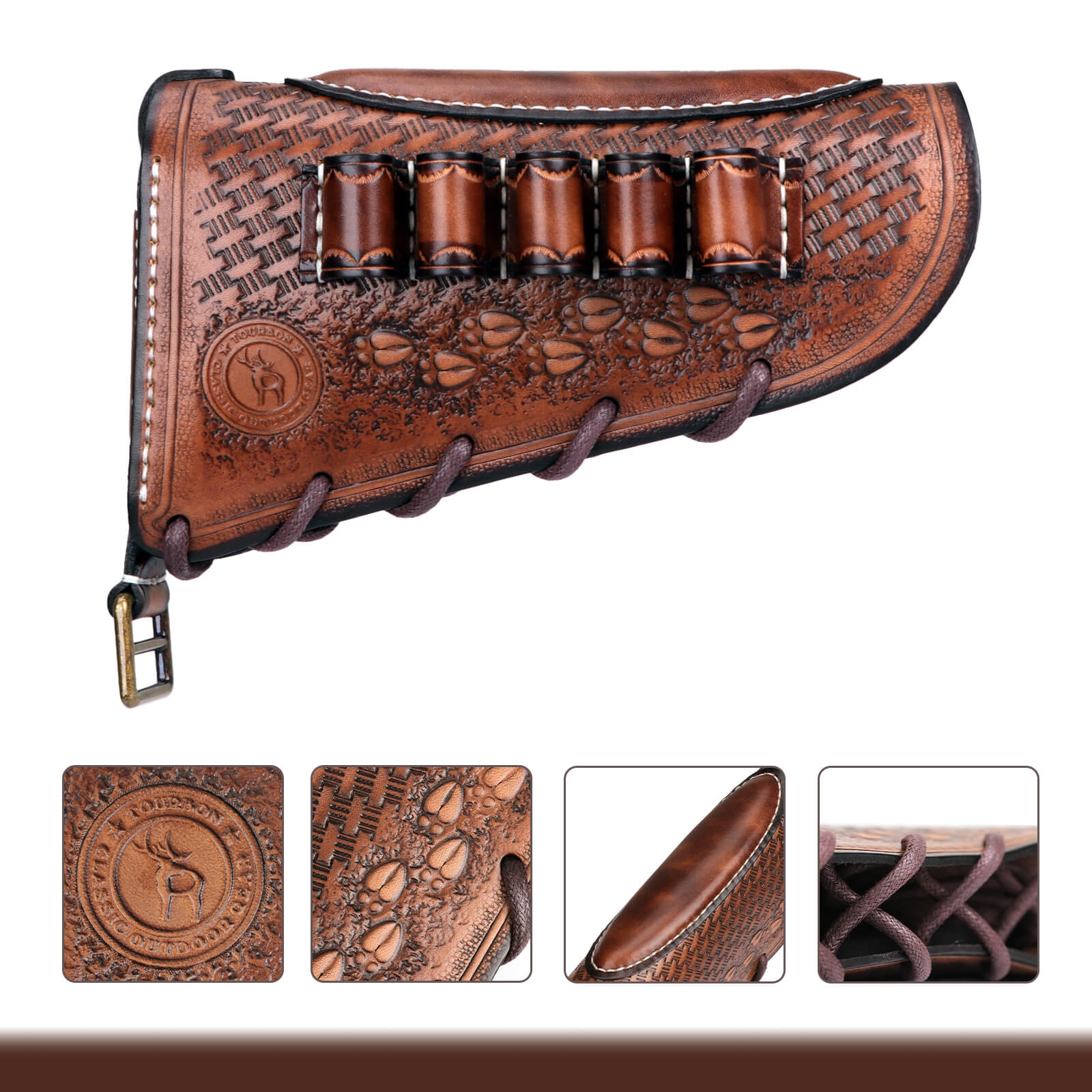 TOURBON Vintage Leather No Drill Cheek Rest for 12GA
