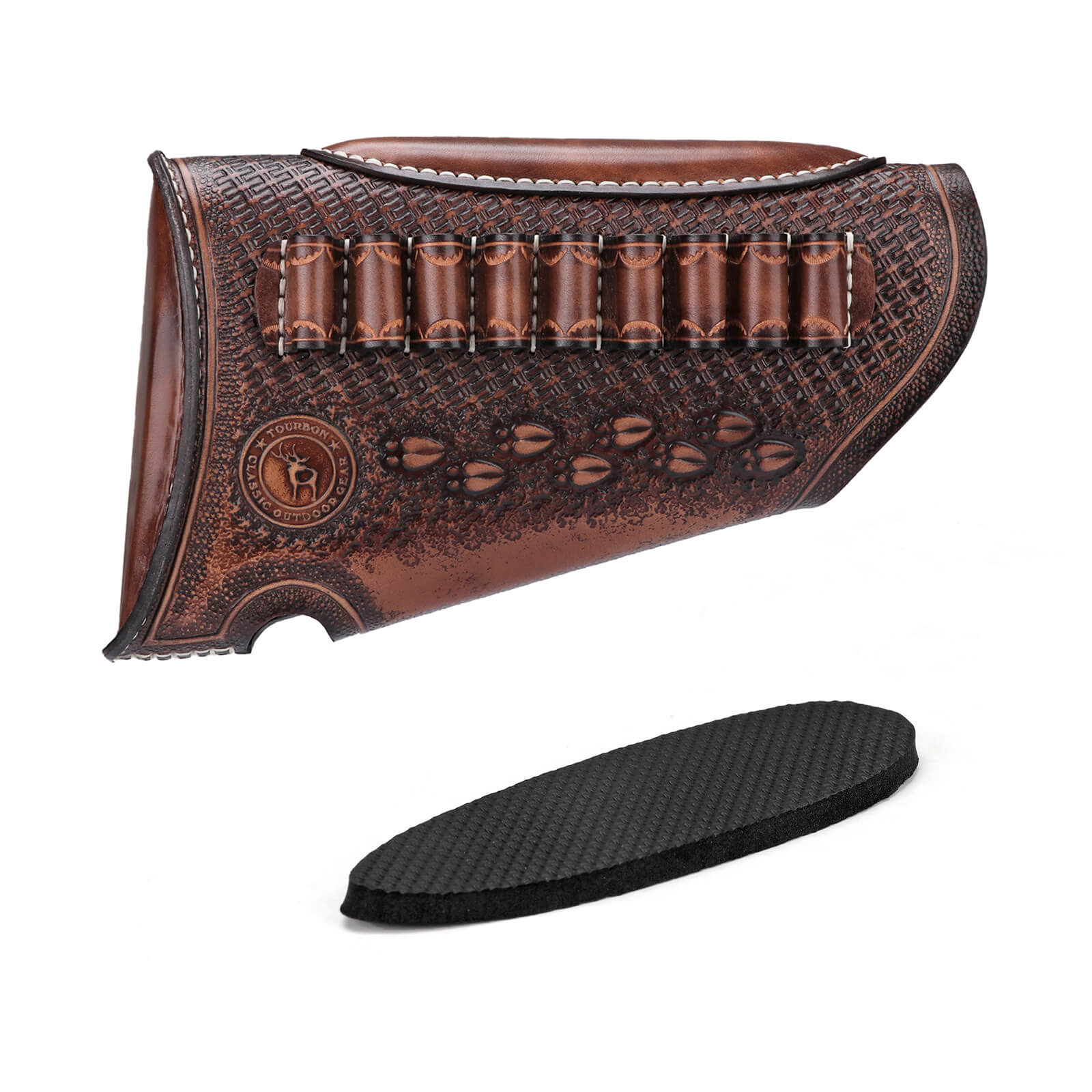 TOURBON Vintage Leather Cheek Rest Riser Buttstock Extension Recoil Pad