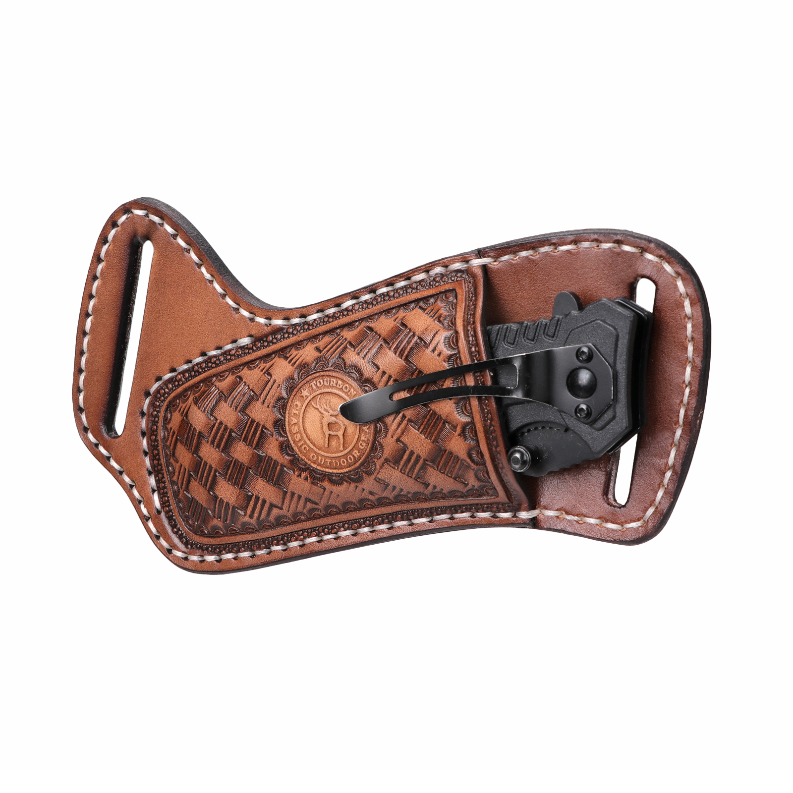 TOURBON Genuine Leather Pocket Knife Sheath for EDC & Belts