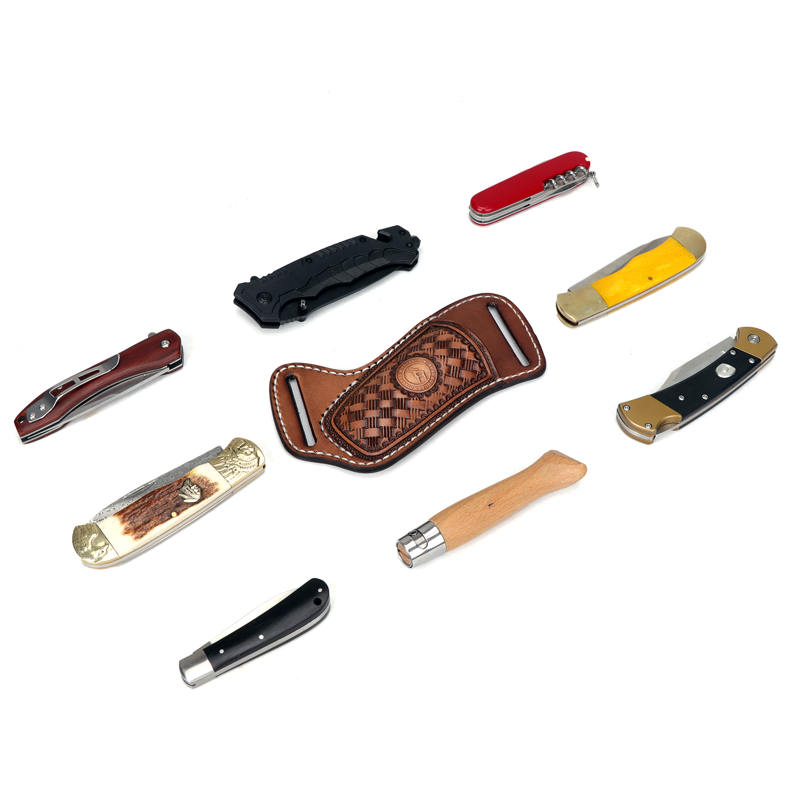 TOURBON Genuine Leather Pocket Knife Sheath for EDC & Belts