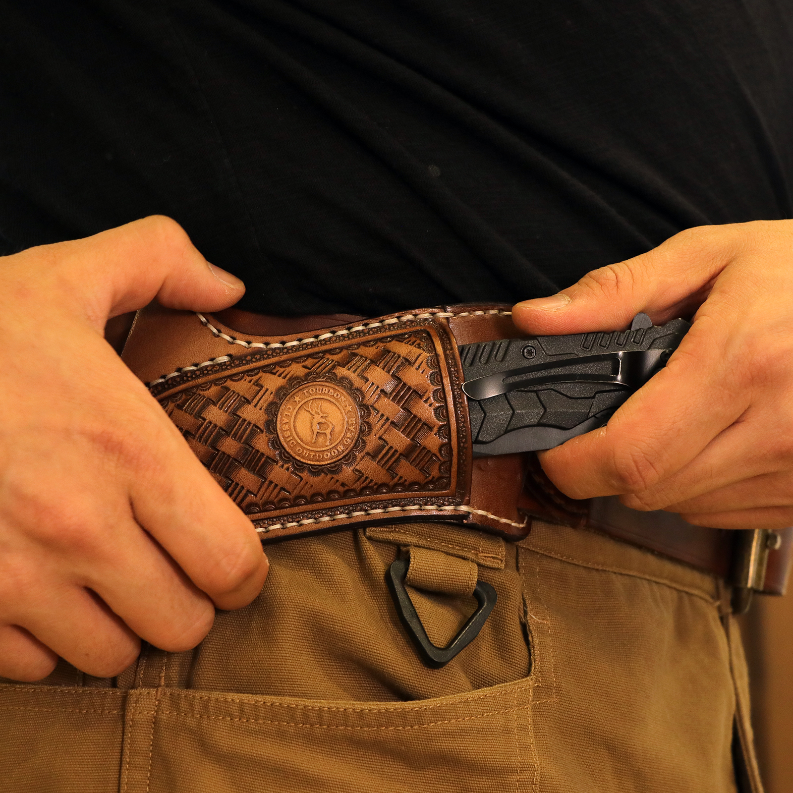 TOURBON Genuine Leather Pocket Knife Sheath for EDC & Belts