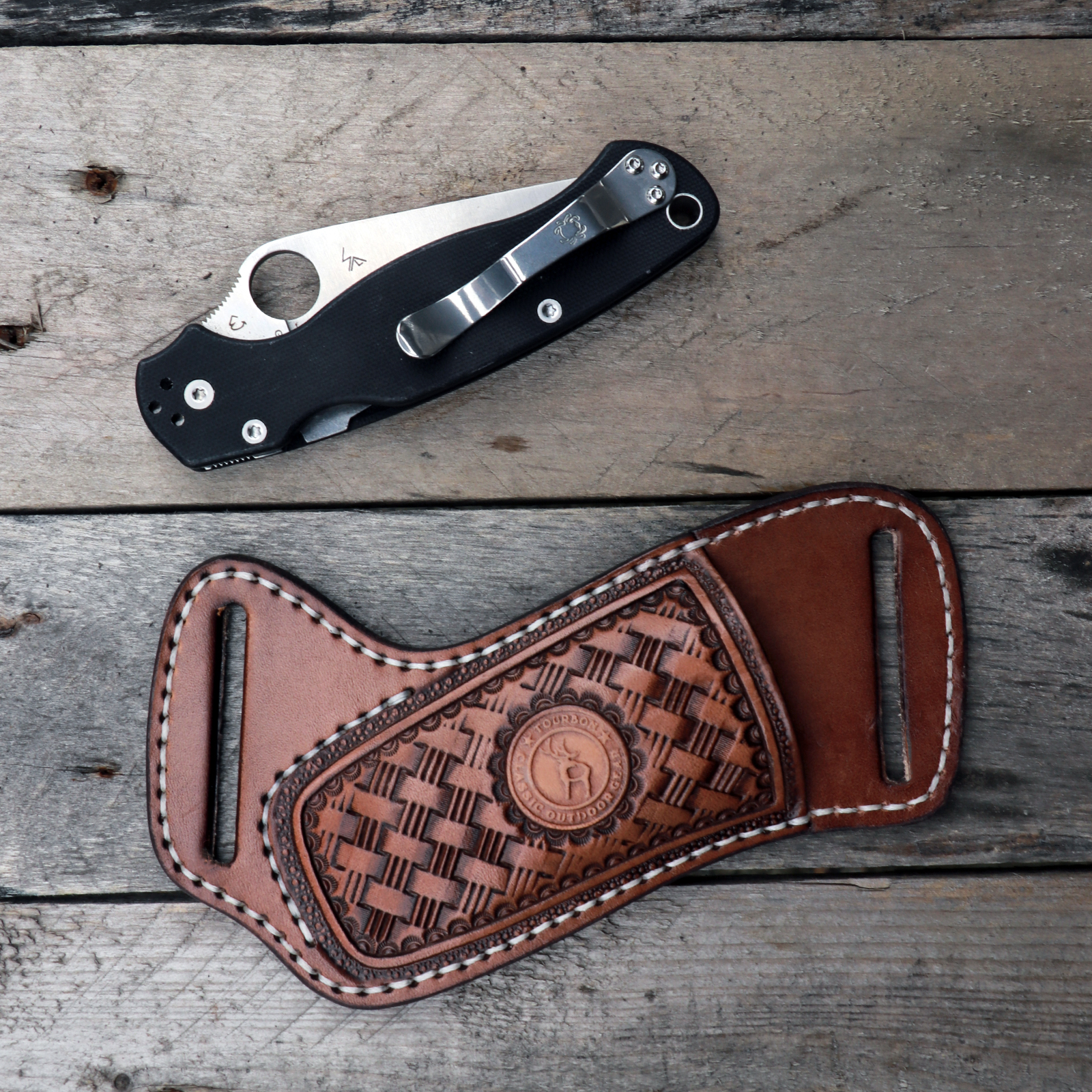 TOURBON Genuine Leather Pocket Knife Sheath for EDC & Belts