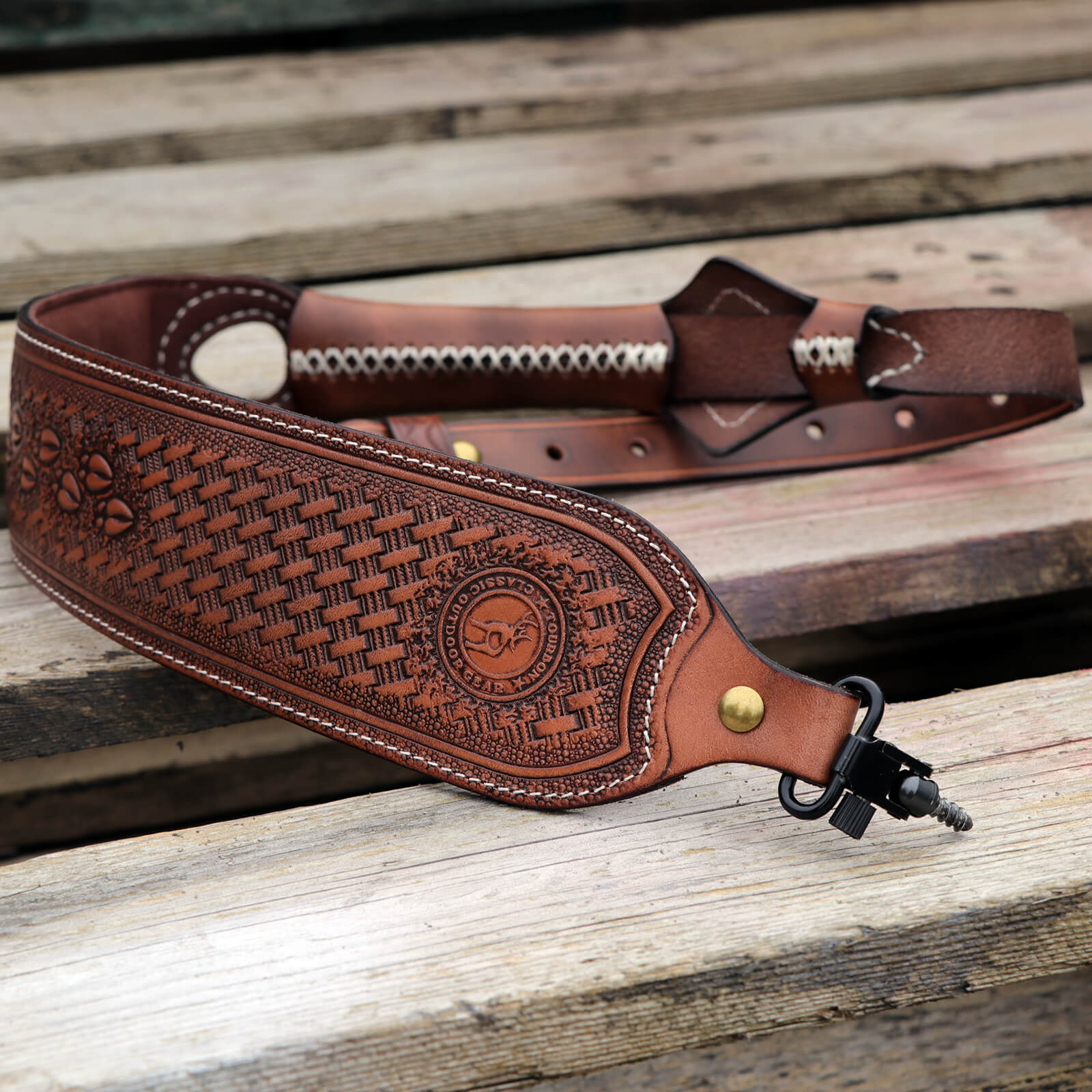 TOURBON Vintage Leather Sling with Thumb Loop