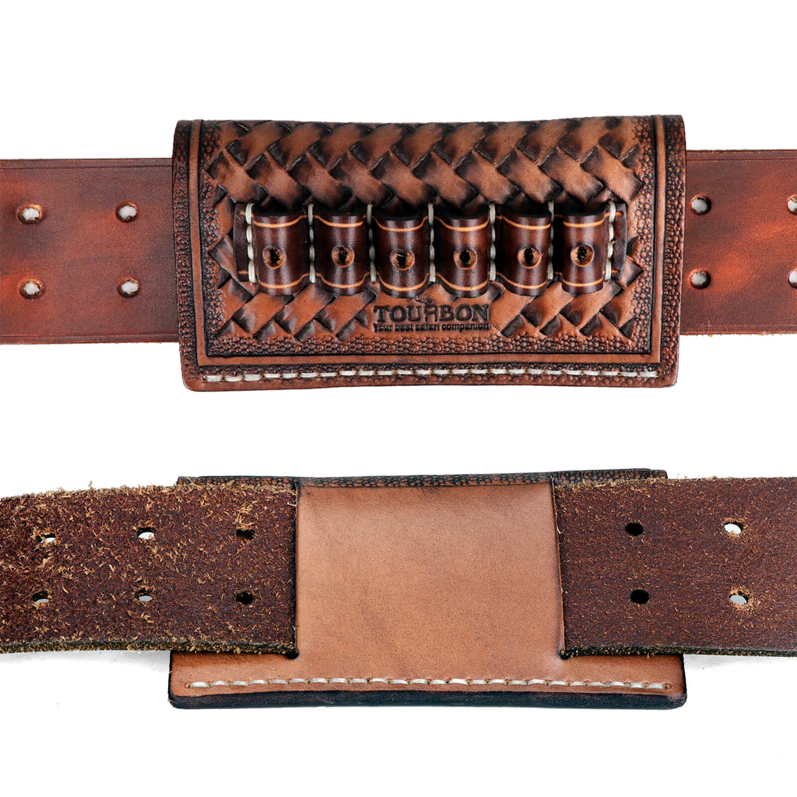 TOURBON Leather Cartridge Holder Belt Shell Slide Rifle Ammo Carrier for 30-06,270,6555,375,300,etc.