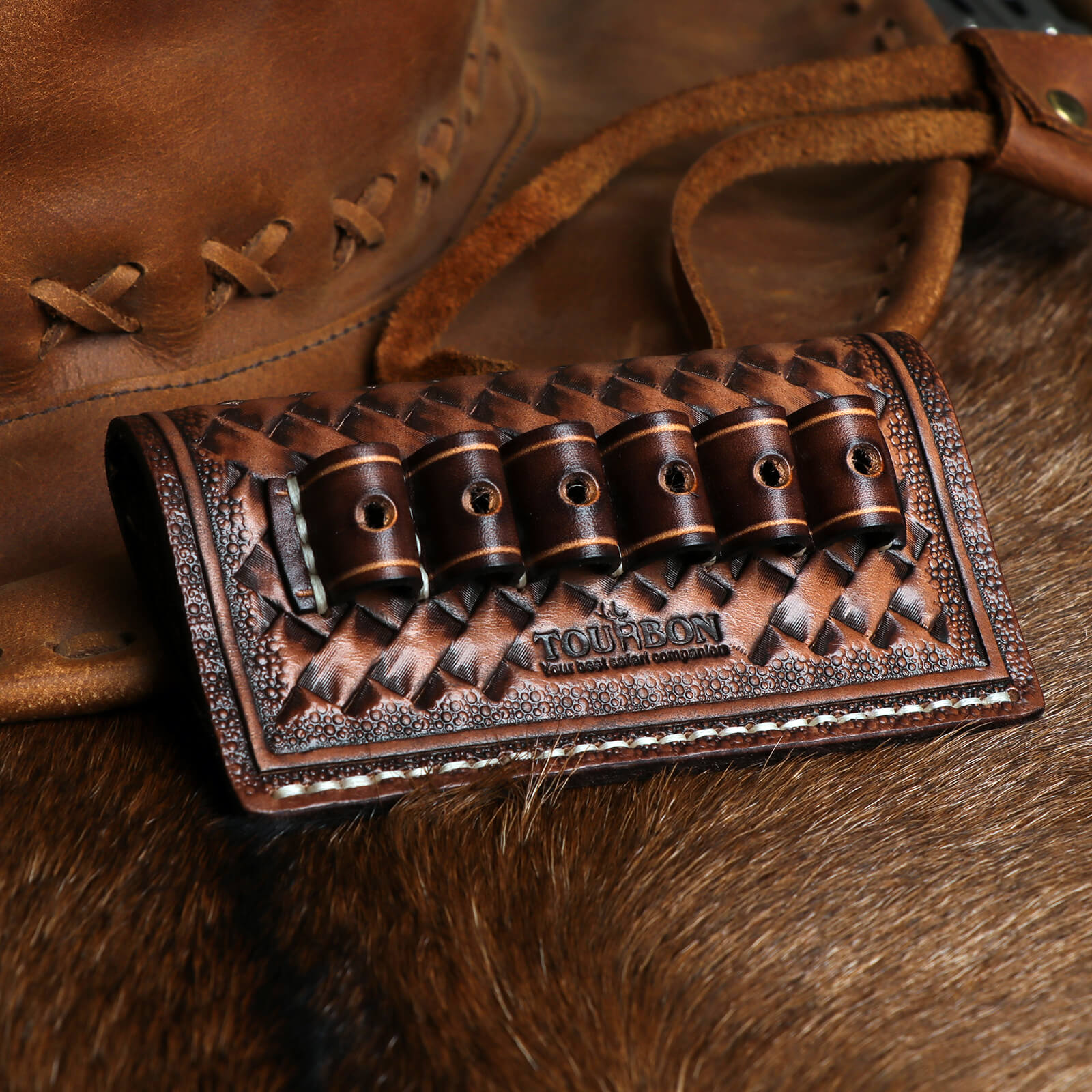 TOURBON Leather Cartridge Holder Belt Shell Slide Rifle Ammo Carrier for 30-06,270,6555,375,300,etc.